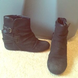 Black wedge booties